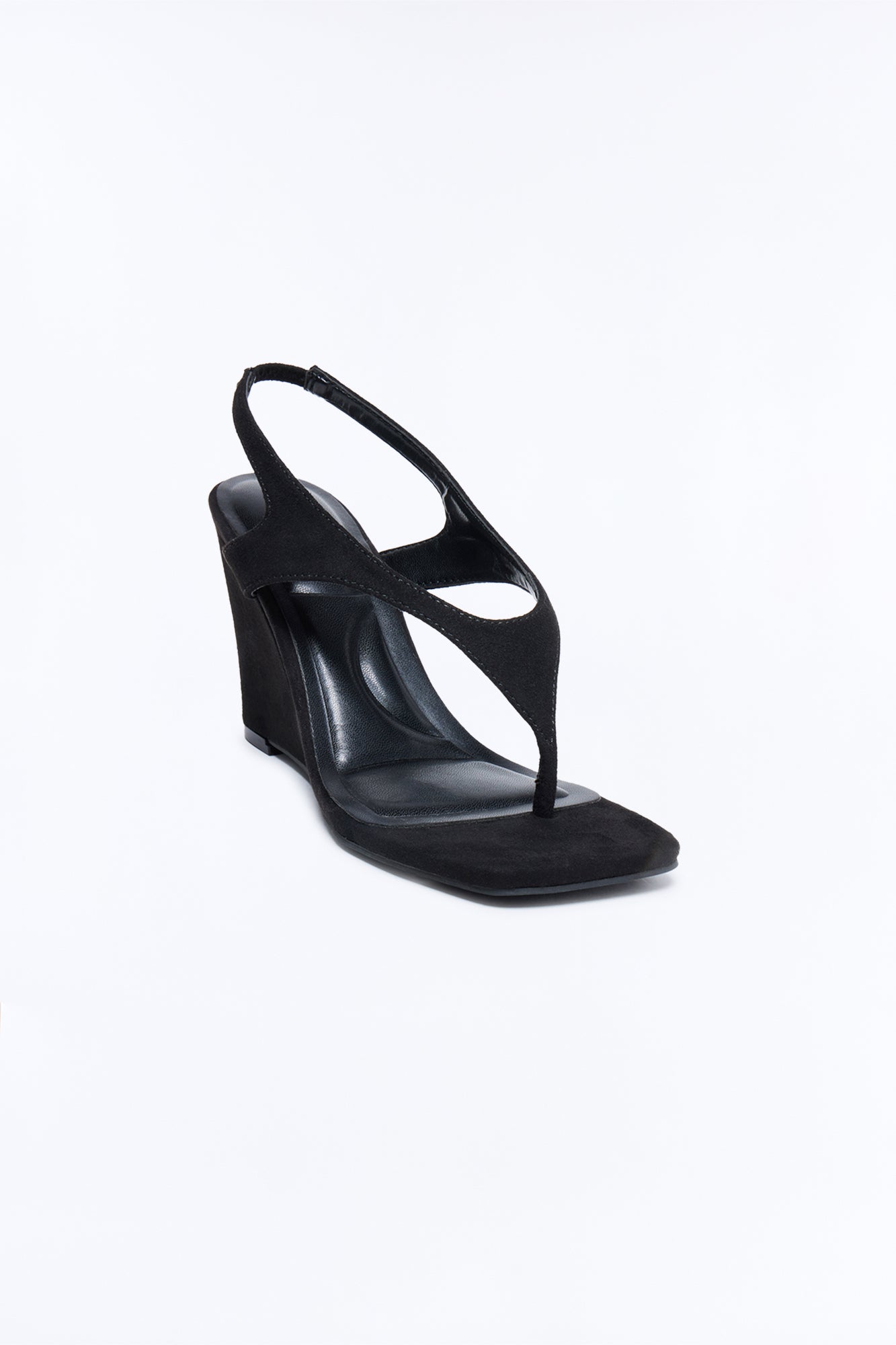 Cabley Suede Slingback Thong Wedges - Black