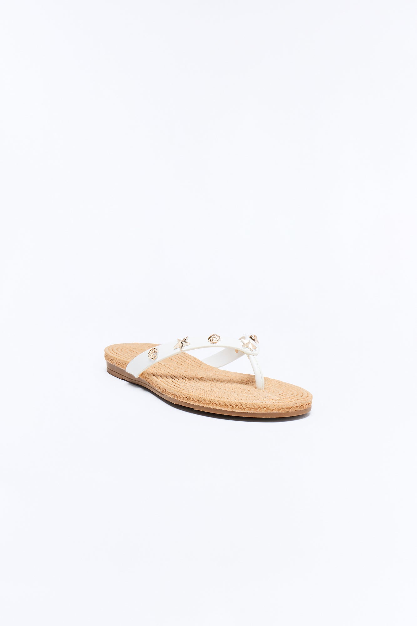 Liosa Studded Jute Flip Flops - White