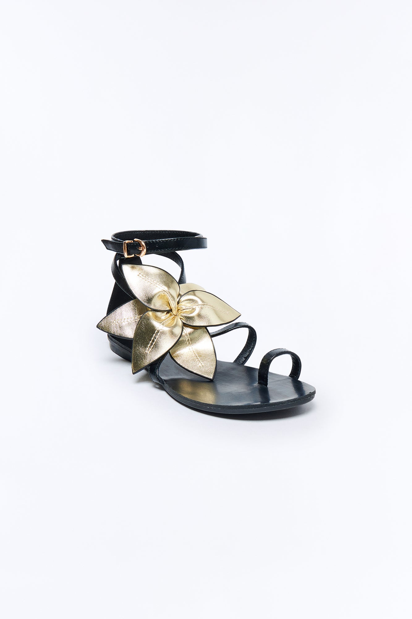 Goldie Flower Toe Ring Sandals - Black