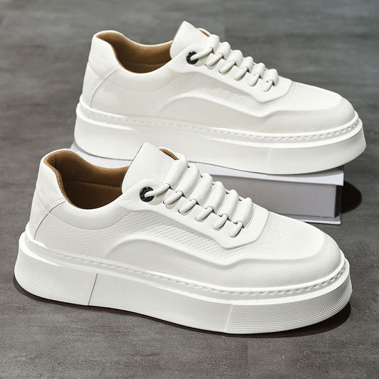 New Men's Breathable White Sneakers for Spring 2026 – Trendy, Versatile, Thick-Soled Casual Skate Shoes