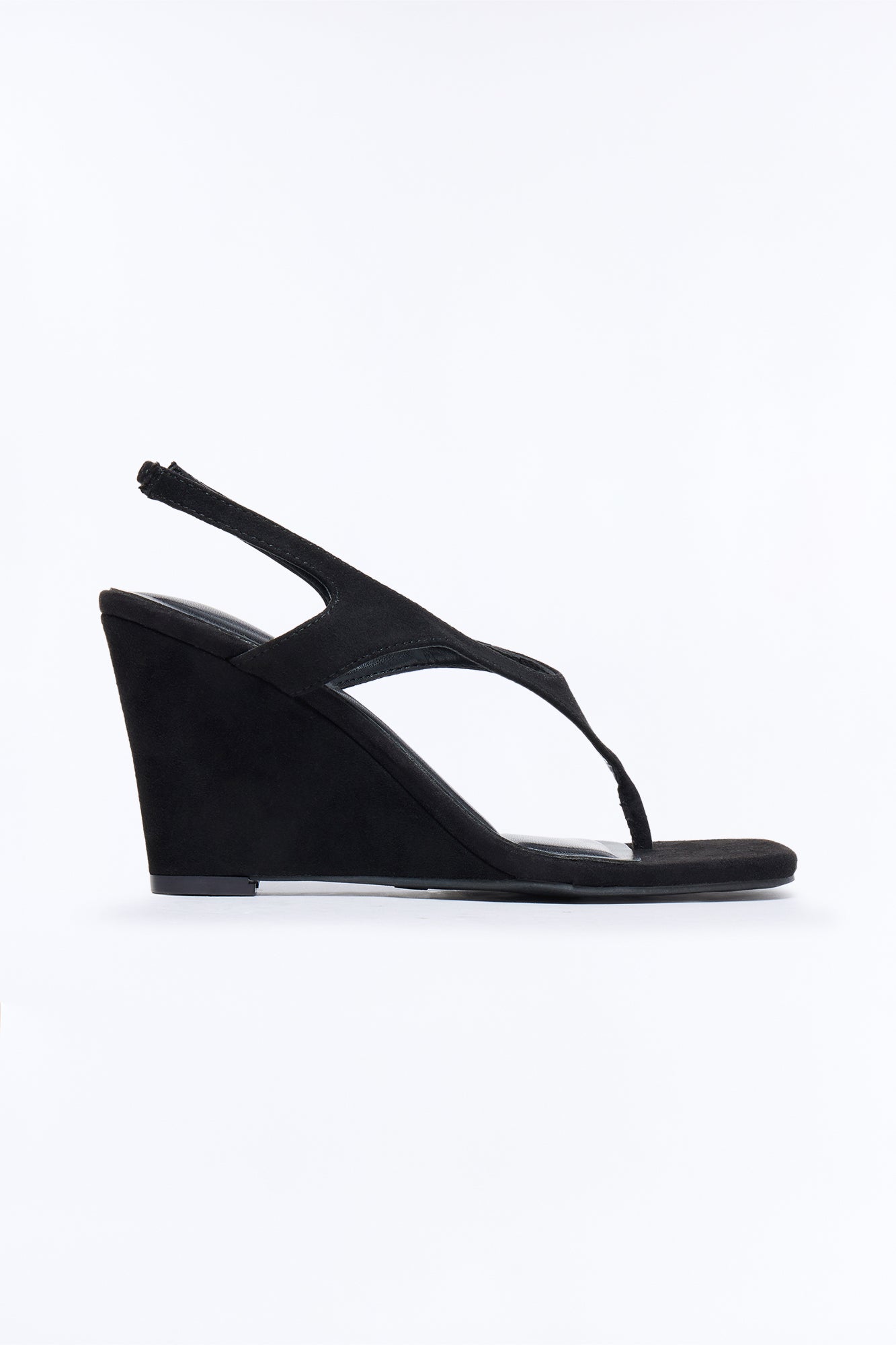 Cabley Suede Slingback Thong Wedges - Black