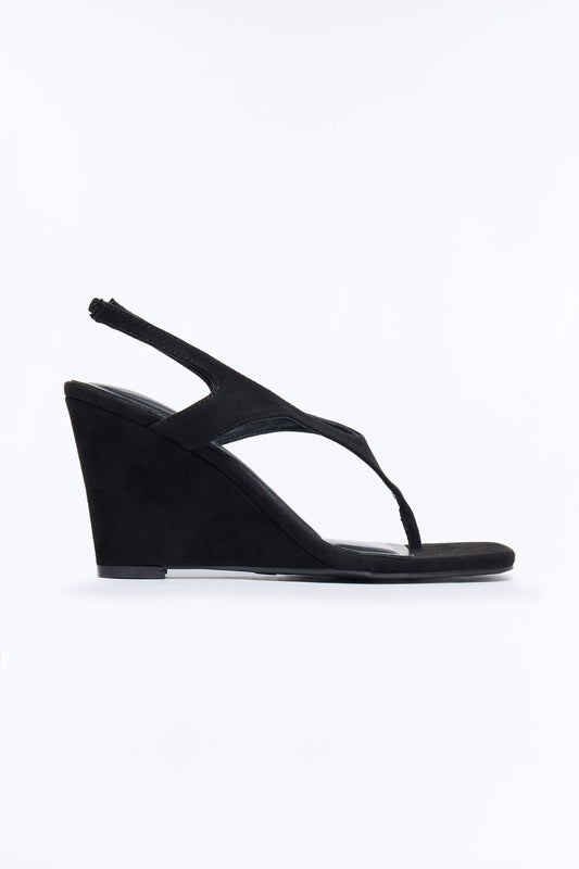 Cabley Suede Slingback Thong Wedges - Black