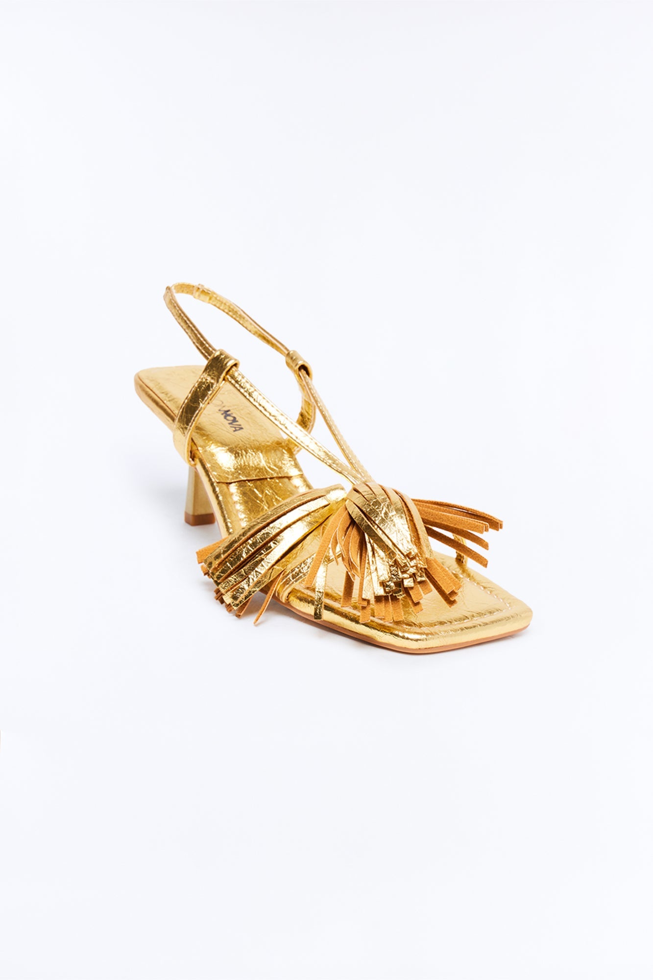 Lexla Fringe Slingback Heels - Gold
