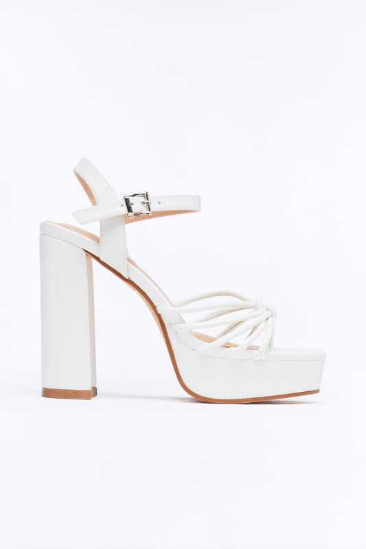 Shai Ankle Strap Platform Heels - White