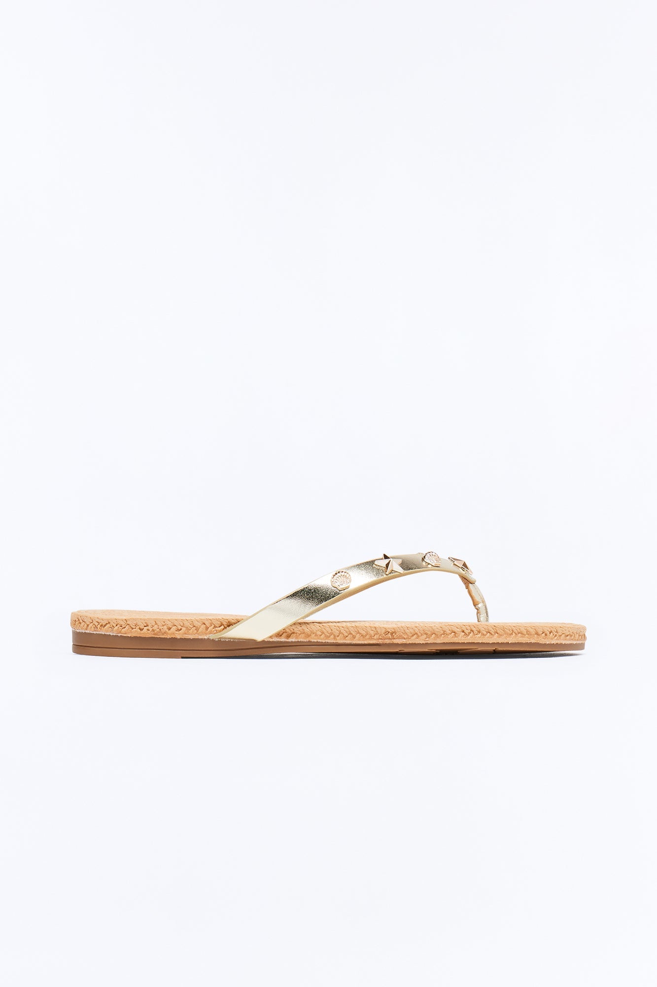 Liosa Studded Jute Flip Flops - Gold