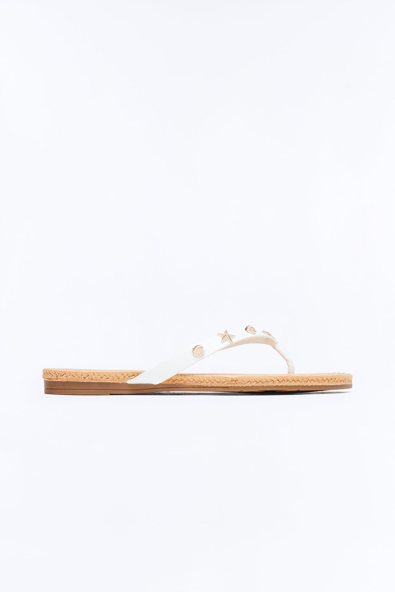 Liosa Studded Jute Flip Flops - White