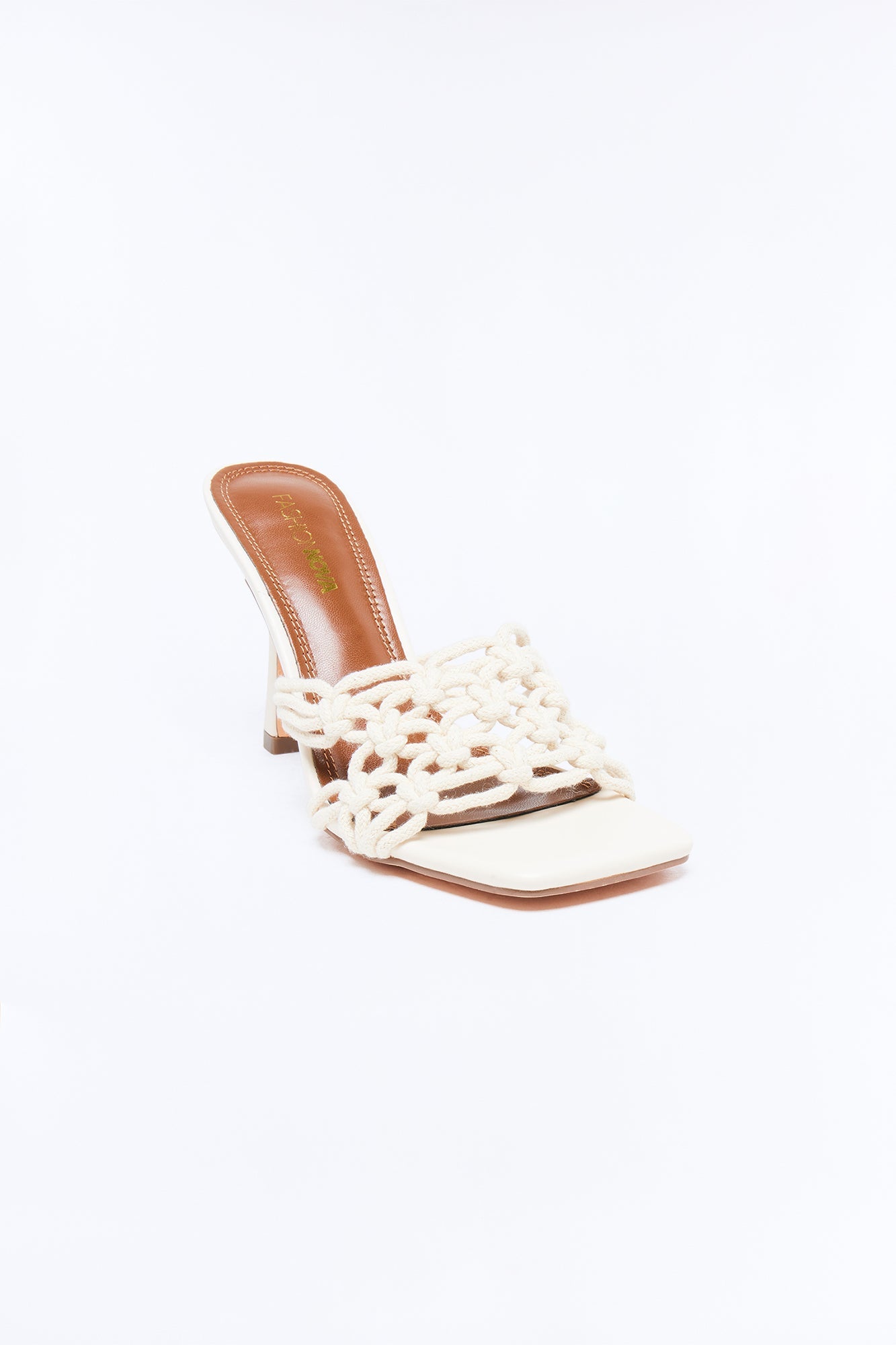 Rosetta Braided Strap Heels - Beige