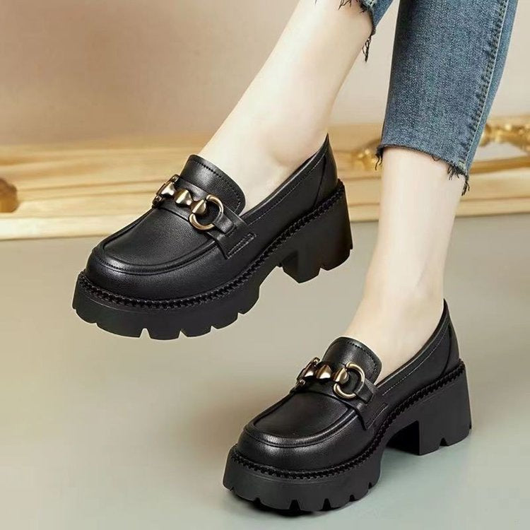 New Women's Soft Leather Loafers – Versatile, British-Style Slip-Ons with Thick Soles for Added Height (Autumn 2025)