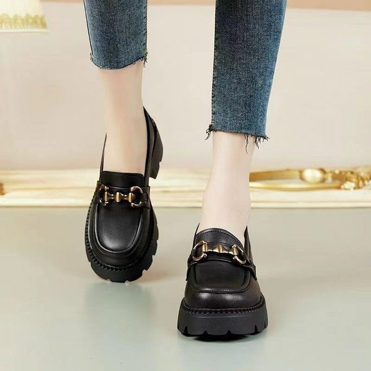 New Women's Soft Leather Loafers – Versatile, British-Style Slip-Ons with Thick Soles for Added Height (Autumn 2025)