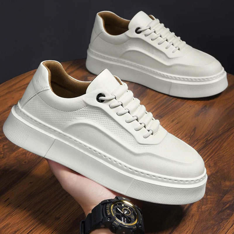 New Men's Breathable White Sneakers for Spring 2026 – Trendy, Versatile, Thick-Soled Casual Skate Shoes
