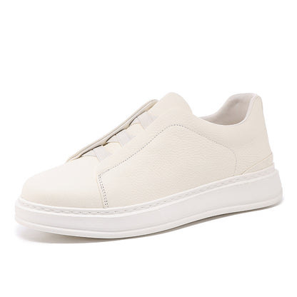 Men's Slip-on Casual Sneakers – Top-Grain Leather, Versatile White Style for Spring & Autumn