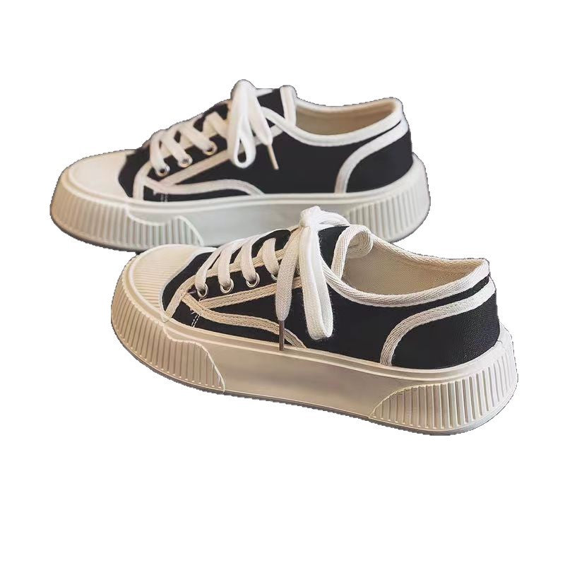Women's Platform White Canvas Sneakers – Spring/Autumn 2025 New Niche Style, Versatile Casual Sports Shoes