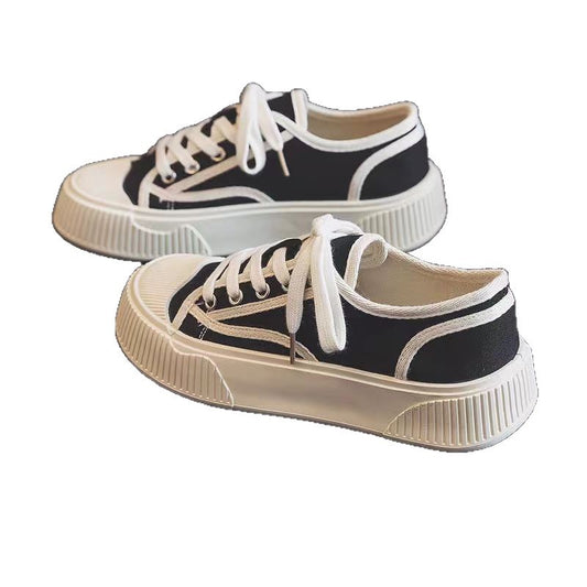 Women's Platform White Canvas Sneakers – Spring/Autumn 2025 New Niche Style, Versatile Casual Sports Shoes