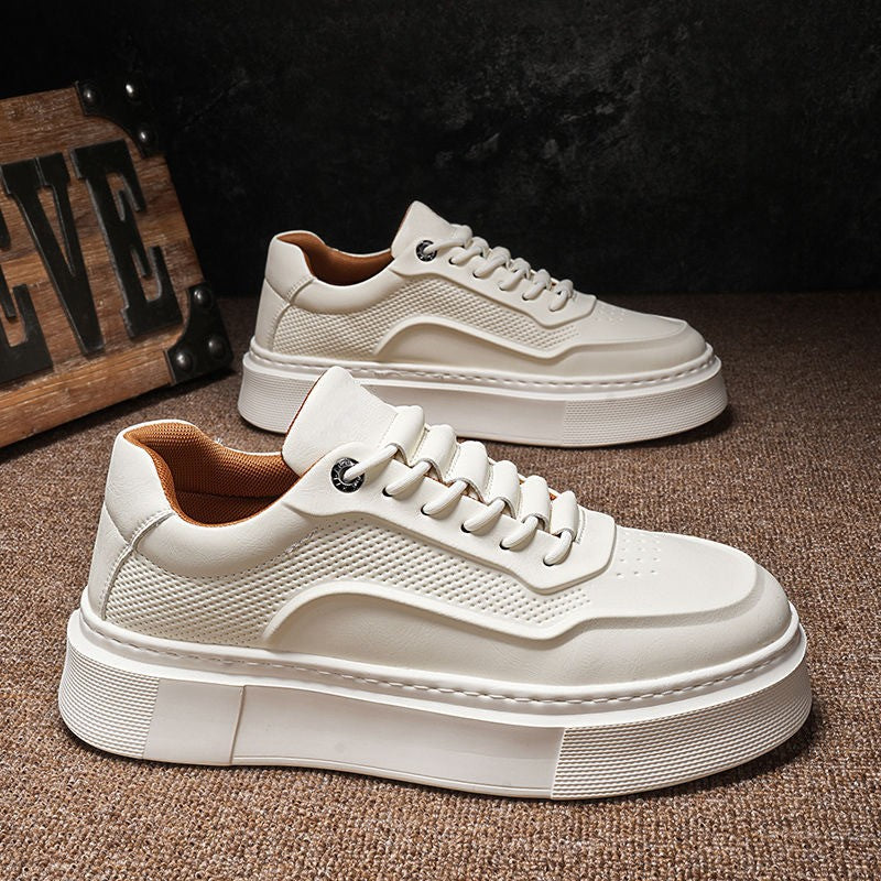 New Men's Breathable White Sneakers for Spring 2026 – Trendy, Versatile, Thick-Soled Casual Skate Shoes