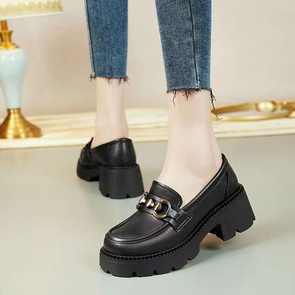 New Women's Soft Leather Loafers – Versatile, British-Style Slip-Ons with Thick Soles for Added Height (Autumn 2025)
