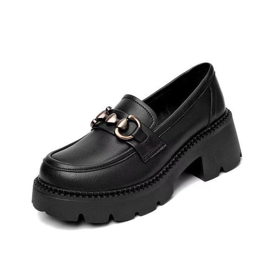 New Women's Soft Leather Loafers – Versatile, British-Style Slip-Ons with Thick Soles for Added Height (Autumn 2025)