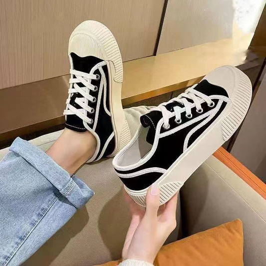 Women's Platform White Canvas Sneakers – Spring/Autumn 2025 New Niche Style, Versatile Casual Sports Shoes